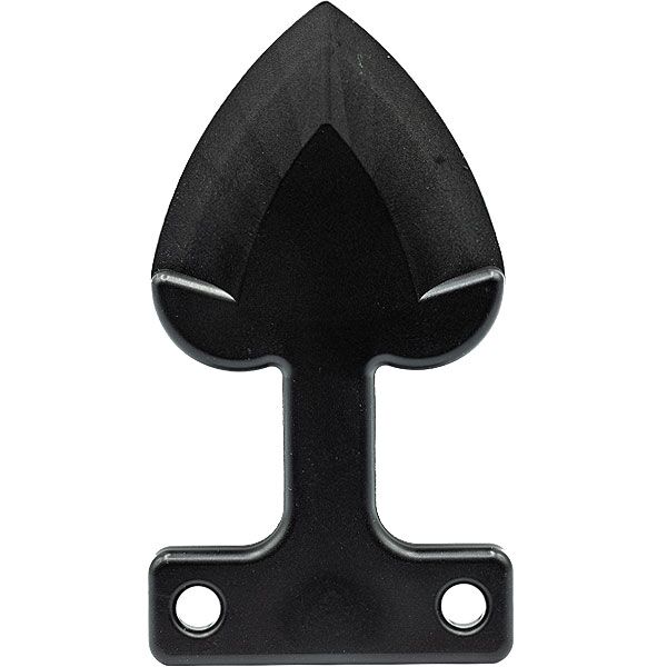 Black spearhead-shaped wall mount bracket with two screw holes.