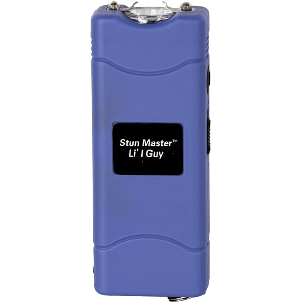 Blue Stun Master Li'l Guy stun gun with flashlight and safety features for personal self-defense.