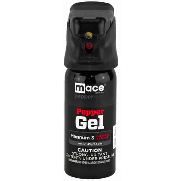 Black pepper spray gel canister, Mace brand, Magnum 3 formula for personal safety.