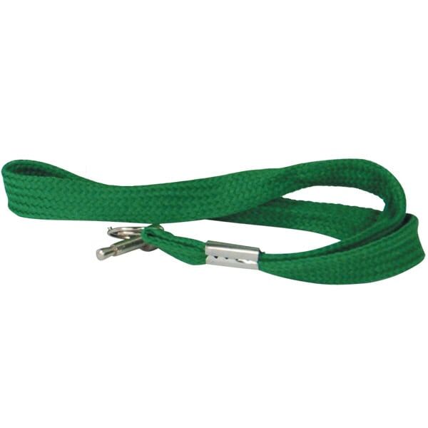 Green lanyard with metal clasp, ideal for holding ID badges, keys, or small items securely and conveniently.