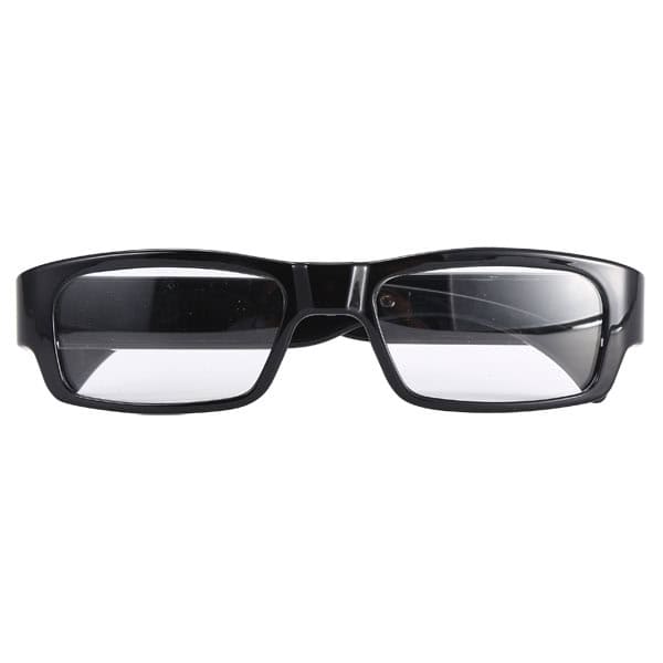 Black rectangular eyeglasses, front view, against a white background.