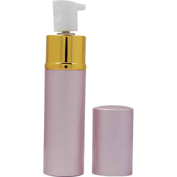 Pink and gold lotion pump bottle with cap removed, ideal for skincare products.