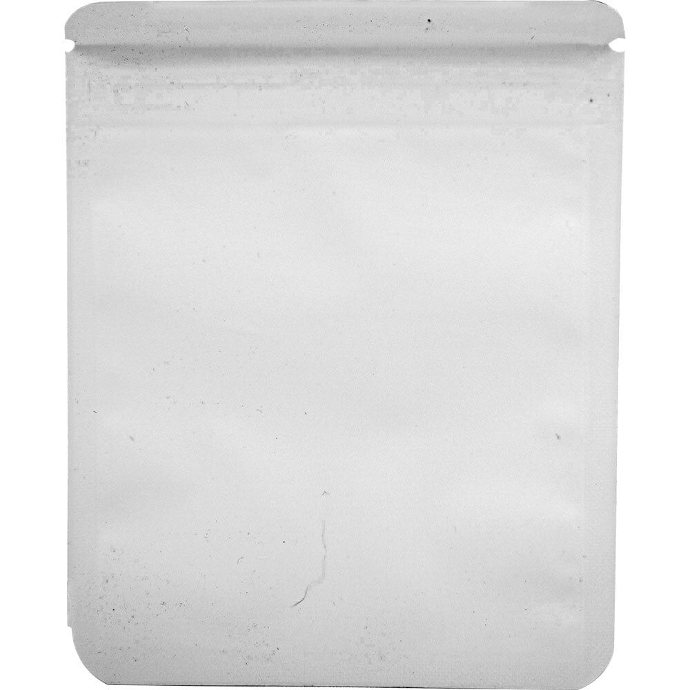 White resealable zip lock pouch for packaging and storage solutions, isolated on a white background.