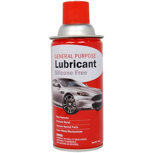 Red can of silicone-free general purpose lubricant for automotive use.