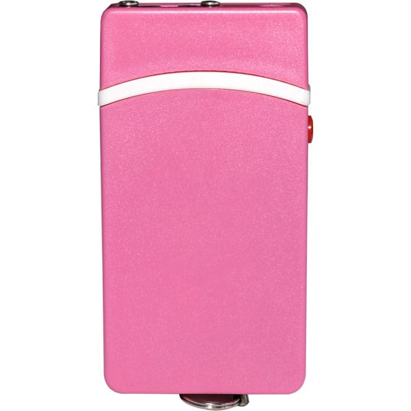 Pink retro-style portable transistor radio with white detailing.