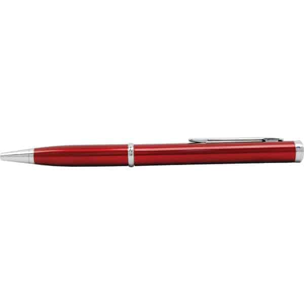 Sleek red ballpoint pen with silver accents, ideal for professional and everyday writing tasks.