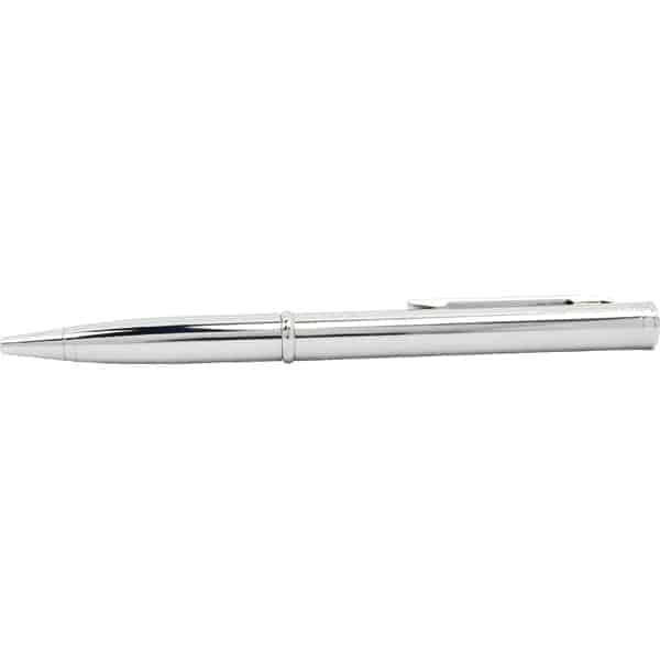 Silver ballpoint pen with sleek design, ideal for smooth writing and professional use.