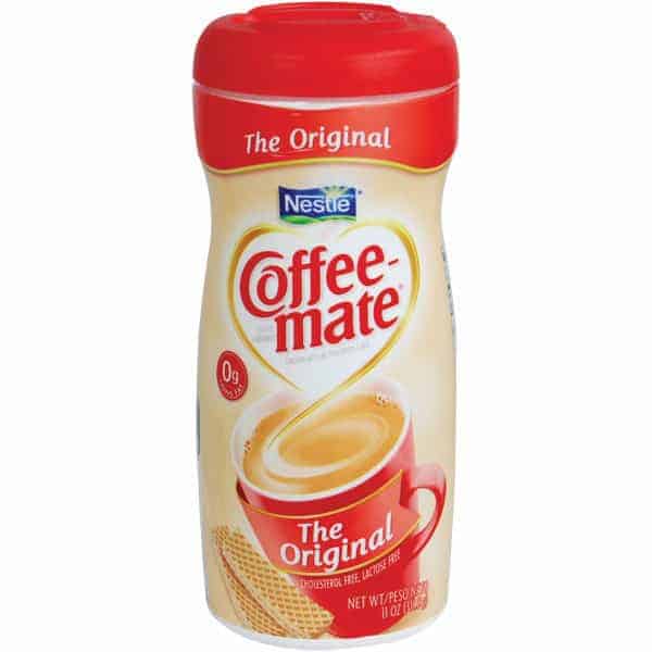 Nestlé Coffee-Mate Original creamer bottle, 10 oz, with a steaming cup on the label, lactose and cholesterol free.