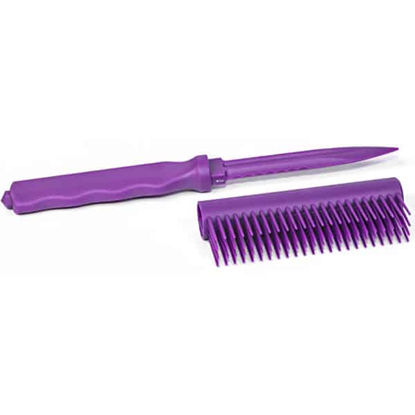 Purple detachable comb and handle set on a white background, ideal for hairstyling and grooming needs.