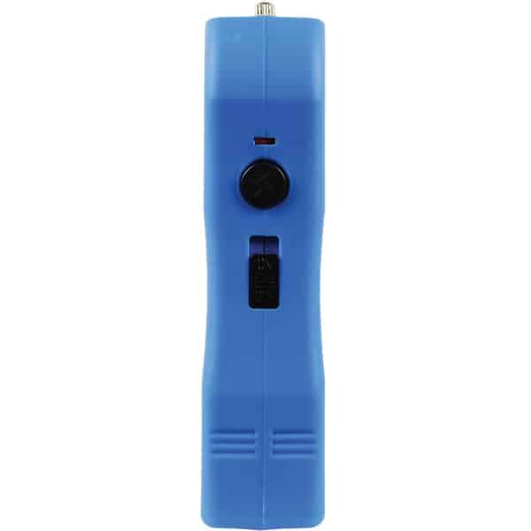 Blue handheld tester with adjustment knob and switch, isolated on white background for electronic measurement tools.