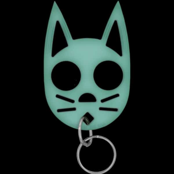 Mint green cat-shaped self-defense keychain with a minimalist design.