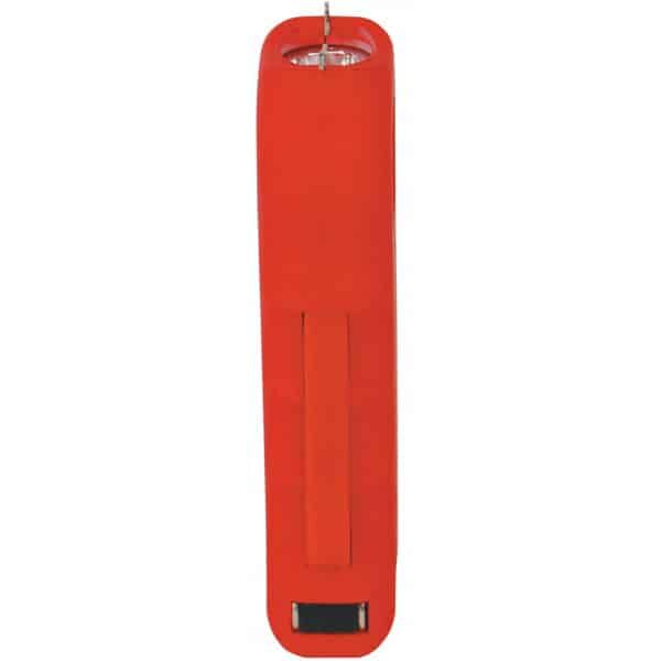 Orange lighter standing upright with ergonomic design and visible metal top for ignition.